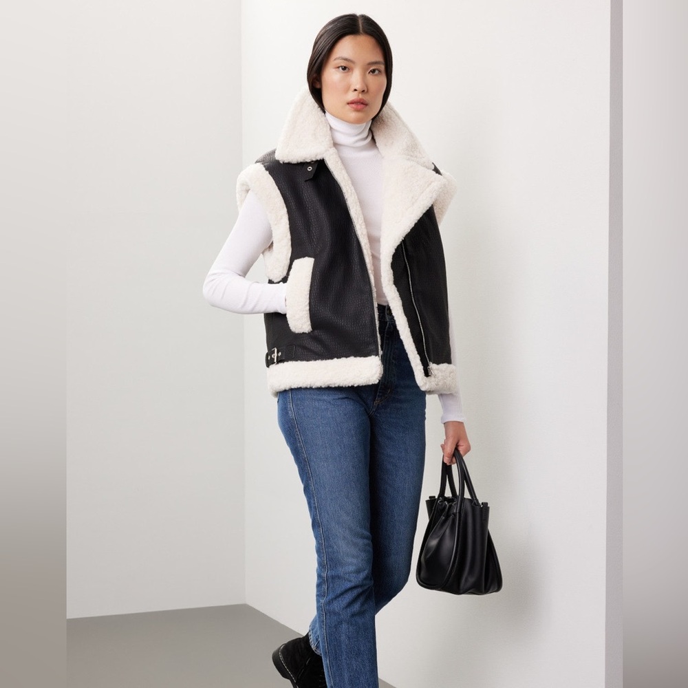 Peter Som Faux Leather Sherpa Vest Size XL